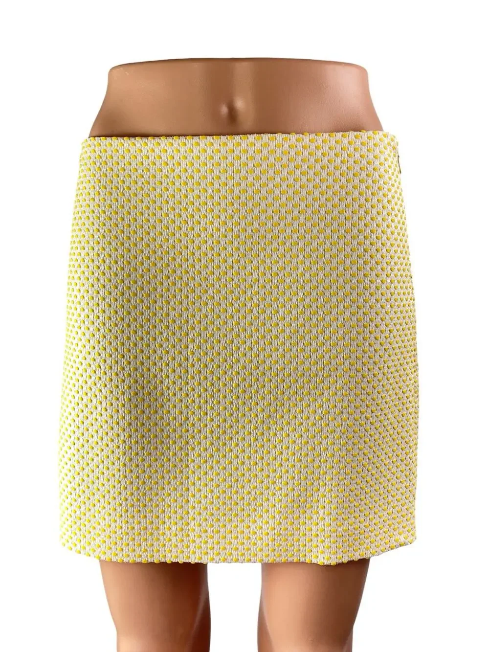 Club Monaco Women's Cream Yellow Spotted Pola Dot Side Zip Mini Pencil Skirt 2